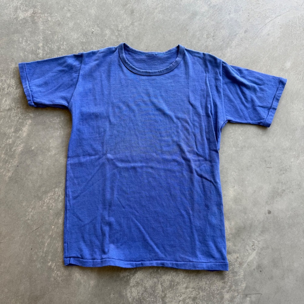 Vintage 1950s Chain Stitch Blank T-Shirt Blue Crew Neck Mid Century Mens M